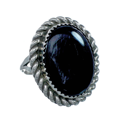 Native American Onyx And Silver Navajo Ring Size 5-3/4 NX11497